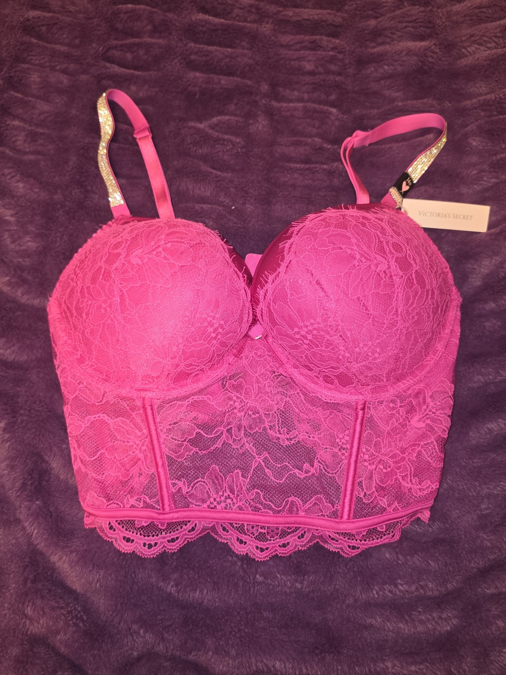 Victoria's Secret Bright Pink Lace Longline Bustier Bra